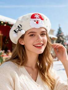 女士秋冬针织保暖法式贝雷帽，适合日常佩戴，礼物 - 紅色 - 查看 11