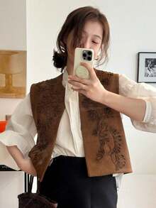 Áo khoác gile da lộn nữ Wildy Western Wear, áo sơ mi gile không tay màu nâu phong cách thường ngày dành cho nữ, trang phục mùa hè. - màu nâu - Xem 7