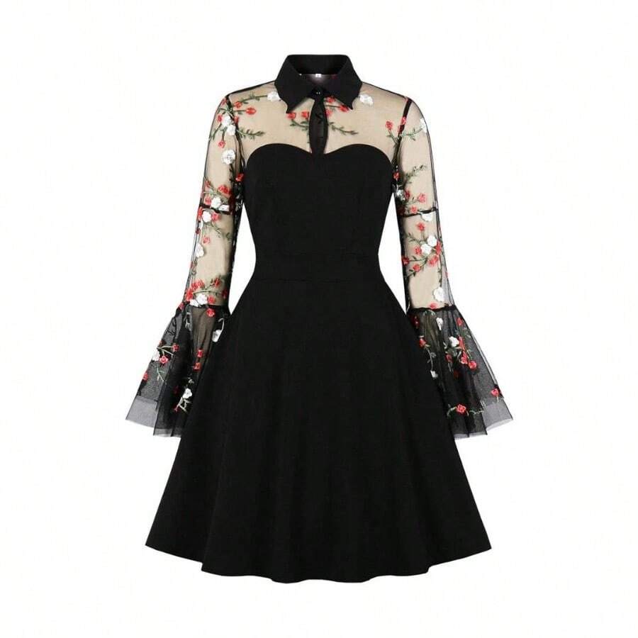 Women's Vintage Polka 1950s Audrey Retro Prom Dress 50's 60's A - Line Cocktail Party Swing Dress - Lớn + Z#thêu - Xem 1