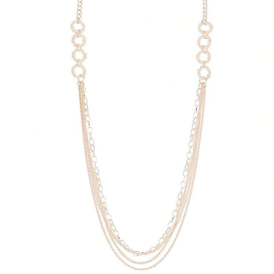 Noessla Layered Long Necklaces For Women Crystal Beaded Statement Necklace Sweater Silver Chain With Gifts Box Jewelry{Inchcolor_nameinch:Inch34-Rosegoldinch} - 34-玫瑰金 - 查看 1