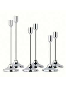 Simple Gold Metal Tapered Candle Holders - Romantic European-Style Decor For Home Candlelit Dinners, Weddings, Room Decor, Home Decor, And Multi-Occasion Holiday Table Decor. Perfect For Christmas, Halloween, Easter,  Thanksgiving, Weddings, Banquets, Parties, As Well As Home And Hotel Decorations. Durable And Easy To Assemble. (Candles Not Included) - 銀色 - 查看 15
