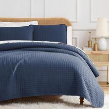 Full/Queen Quilt Bedding Set, Microfiber Quilts Queen Size, Coverlet, Stain & Pet Hair Resistant Bedding, Full Size Bedspread With 2 Pillow Shams, Bone, 2025 - 09 - 深藍色 - 查看 1