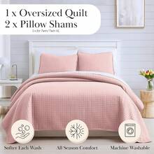 Full/Queen Quilt Bedding Set, Microfiber Quilts Queen Size, Coverlet, Stain & Pet Hair Resistant Bedding, Full Size Bedspread With 2 Pillow Shams, Bone, 2025 - 17 - 淡粉紅色 - 查看 2