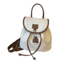 Mini mochila vintage para mujer con detalles marrones y asa superior, mochila informal de moda para uso diario y viajes. - Blanco - Ver 7