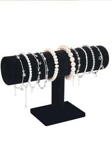 1个阳光闪亮手镯展示架，优雅黑色天鹅绒T型手镯收纳架，黑色珠宝塔，带天鹅绒罩的豪华木质手镯架，桌面珠宝展示架 - 彩色 - 查看 5