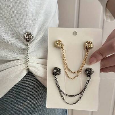 2/3/4/6pcs Magnetic Clothing Clips, Metal Chain Multi-Purpose Strong Magnetic Buckle, Suitable For Fixing Headscarves, Pant Legs, Shirt Cuffs (Floral Design)