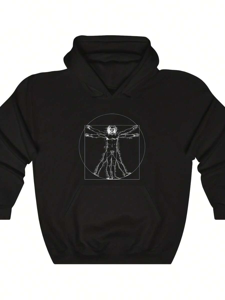 Vitruvian Man. Leonardo Drawing. Leonardo Da Vinci. Hoodie. Hooded Sweatshirt - Style 5 - View 1