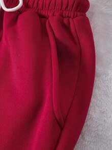 两件套连帽衫+运动裤，可定制个性化感恩节礼物、圣诞节礼物 - 定制女士运动卫衣，可添加您自己的文字/图片（徽章设计/公司标志/家庭照片/自拍）来设计您专属的个性化印花卫衣，送给女朋友的礼物，情侣约会服，运动卫衣 - 酒紅色 - 查看 7