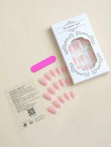 24Pcs Short Square Press On Nails French Tip Press On Nails With Leaves And Golden Line Art Minimalist Design Full Cover Fake Nails For Women And Girls Daily Wear Nail Supplies Nails - 彩色 - 查看 3