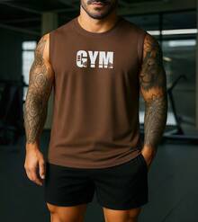 Camiseta Cavada Masculina Machão Básica Treino Academia Top - Marrom - Visão 6