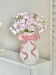 粉色蝴蝶结白色花瓶，可爱花瓶，适合装饰大学宿舍、托儿所和公寓卧室，增添少女气息。 - 彩色 - 查看 2