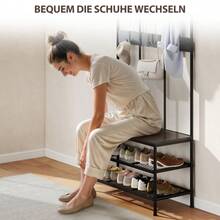 HOMCOM 3-In-1 Wardrobe, Clothes Rack, Bench, Shoe Rack, Metal, Support Plate, Black - 1 - View 2