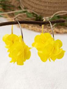 1pair Fashionable Floral Hoop Earrings, Women's Holiday, Socializing, And Gatherings, Casual Style - Màu vàng - Xem 3