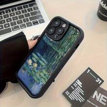 Monet Oil Painting Style Lotus Black Cat Van Gogh Starry Sky Theme Phone Case For IPhone 16 15 13 14 12 11 Pro Max 14 15, London Street View Oil Painting, Flower Style Drop-Resistant Scratch-Resistant Phone Case Suitable Gift For Men And Women Couple,Suitable For IPhone 17 Air - 黑色 - 查看 1