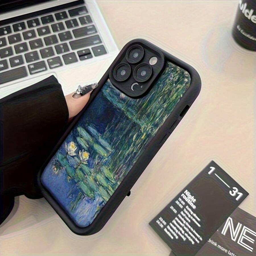 Monet Oil Painting Style Lotus Black Cat Van Gogh Starry Sky Theme Phone Case For IPhone 16 15 13 14 12 11 Pro Max 14 15, London Street View Oil Painting, Flower Style Drop-Resistant Scratch-Resistant Phone Case Suitable Gift For Men And Women Couple,Suitable For IPhone 17 Air - 黑色 - 查看 1