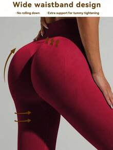 Women's High Waist Seamless Leggings, Soft & Stretchy, Lifting & Slimming, Suitable For Fitness, Yoga, Running In Spring Sports - Burgundy - View 4