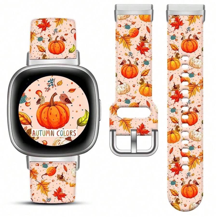 Compatible With Watch Band Fitbit Versa 3, Versa 4, Sense, Sense 2, Holiday Pattern Silicone Replacement Strap{Inchcolor_nameinch:InchAutumnColorOrangeinch,Inchsize_nameinch:InchForVersa4/Versa3/Sense2/Senseinch} - AutumnColorOrange - View 1