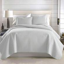 Full/Queen Quilt Bedding Set, Microfiber Quilts Queen Size, Coverlet, Stain & Pet Hair Resistant Bedding, Full Size Bedspread With 2 Pillow Shams, Bone, 2025 - 13 - 淺灰色 - 查看 1