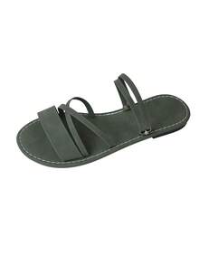 Women's Stylish Criss - Cross Strap Slide Sandals, Open Toe, Flat Heel, Chic Style, Green, Faux Suede Material, Summer Daily & Vacation Shoes - 綠色 - 查看 2