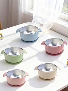 304不锈钢婴儿碗，带可拆卸硅胶外壳，幼儿碗，儿童碗，防烫零食容器，适用于喂食，可放入洗碗机清洗（吸盘式）