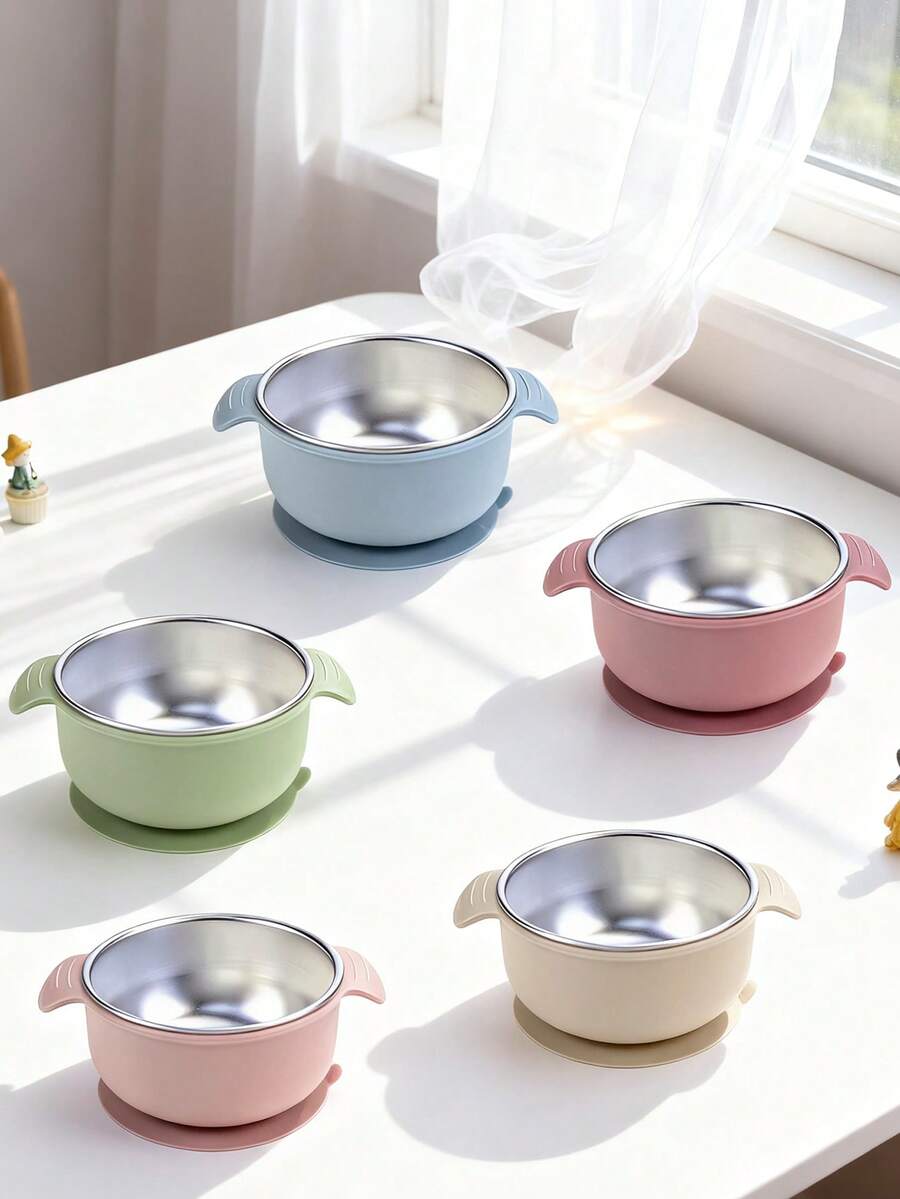 304不锈钢婴儿碗，带可拆卸硅胶外壳，幼儿碗，儿童碗，防烫零食容器，适用于喂食，可放入洗碗机清洗（吸盘式）