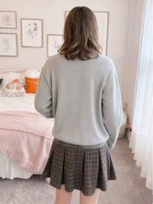 2026 خريف/شتاء جديد موضة نسائية كاجوال فينتاج جميلة بنمط الدب المحبوك بالكنزة، مناسبة لعيد الحب، ليلة المواعدة، الحفلات، أسلوب Y2K، متواضع، أنيق، كاجوال، رأس السنة الجديدة - رمادي فاتح - مشاهدة 4