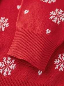 Womens Knit Cardigan Fashion Santa Claus Snowflake Pattern Loose Fit Long Sleeve V Neck Button Up Sweater For Spring Autumn - Red - View 3