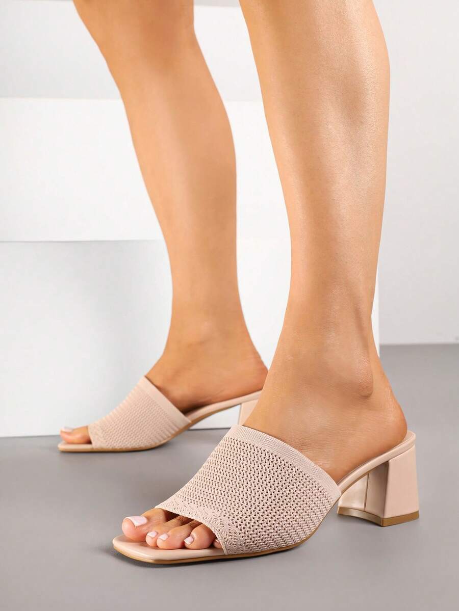 Ciabatte da donna con tacco a blocco all'uncinetto - Sandali estivi casual - Rosa Baby - Visualizzare 1