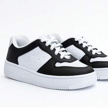 Tênis Casual Feminino Sola Reta Confortável Retrô Moda Estiloso Básico Skate - Preto - Visão 5