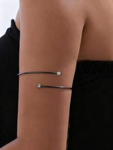 1pc Simple Metal Gemstone Double-Layer Spiral Diamond Set Bangle, Gold-Colored Opening Bangle For Couples, Party, Banquet, Dress Up, Armlet, Arm Bracelet, Perfect Gift For Girlfriends On Dates, Exquisite Jewelry - Golden - View 8