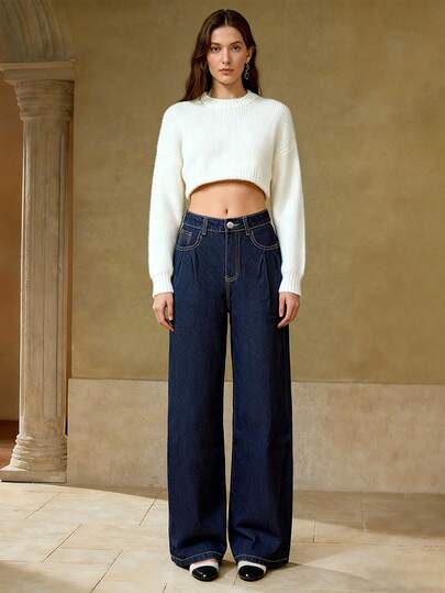 Retro-Washed Wide-Leg Mid-Rise Straight-Leg Pants For Women - Flattering, Versatile, And Perfect For Early Autumn