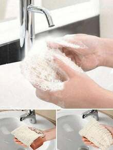 1PC Natural Jute Soap Saver Bag Bath & Face Lathering Net Cotton Mesh Pouf For Body Wash Shower Exfoliating Reusable Organic Skin Care Bathroom Essential Gentle Washcloth Alternative Home Spa Must Haves Practical Bath Companion Gift For Family Friends Homeowners