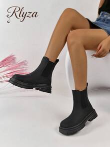 秋冬女士时尚百搭休闲短靴 女士踝靴和短靴，女士靴子 - 黑色 - 查看 6