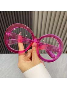 Oversized Round Transparent Glasses Funny Color Fashion Eyewear Decorative Men Women Eyeglasses - 藍色的 - 查看 3