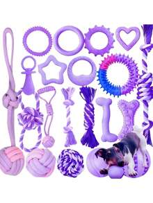 3/6/9pcs Puppy Teething Toys Set, Assorted Chew Toys With Rope, Treat Balls & Squeaky Toys, Durable Fabric Dog Toys For Puppy & Small Dogs, Ideal For Gifts