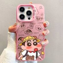 Funda de Teléfono Compatible con Apple 17 Pro,  16 Pro Max, Color Plata, Funda Mate X 13/12/11, Crayon Shin-chan - Negro - Ver 7
