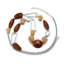 Noessla Layered Long Necklaces For Women Crystal Beaded Statement Necklace Sweater Silver Chain With Gifts Box Jewelry{Inchcolor_nameinch:Inch07-Camelbrowninch} - 07-駝色 - 查看 3