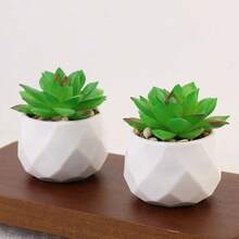 Creative Artificial Succulent Plants For Women's Desks - Realistic Succulent Plants In Ceramic Pots - Mini Green Decorations For Bedrooms And Bathrooms, Office Bookshelves - Holiday Gifts - Festive Atmosphere Decoration - White - View 8