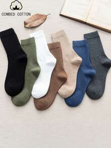 1/3/5 đôi tất nam màu trơn dài đến bắp chân, làm từ chất liệu cotton pha co giãn, vừa vặn thoải mái, cổ tất rộng, thích hợp để mặc hàng ngày, mang đôi, làm quà tặng hoặc sử dụng cá nhân. - Nhiều màu - Xem 1