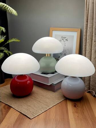 1 st kreativ europeisk modern minimalistisk skrivbordslampa med svampmotiv, metallmaterial, akrylskärm, USB-driven sängbelysning, LED-dimbar i 3 färger, lämplig för sovrum, vardagsrum, kontor, kök, matsal, studentrum, julklapp, alla hjärtans dag