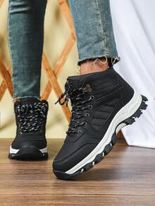 Vielseitige schwarze Wanderstiefel für Herbst und Winter, perfekt für Partys, Urlaubsgeschenke, Outdoor-Camping und Trekking. Geeignet für Frauen, diese schnürbaren, knöchelstützenden, bequemen Schuhe mit Mittelhöhe. - Schwarz - Übersicht 1