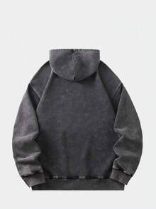 Unique Men's Streetwear Vintage Washed Long-Sleeved Hoodie, 100% Cotton, Fine Print Pattern, Suitable For Daily Commuting. - Black - View 3