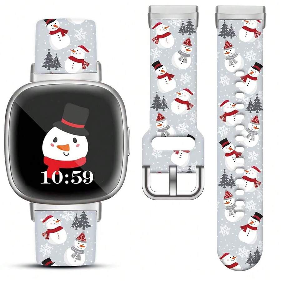 Compatible con la correa del reloj Fitbit Versa 3, Versa 4, Sense, Sense 2, correa de repuesto de silicona con patrón navideño {color_name:Muñeco de nieve Gris, size_name:Para Versa4/Versa3/Sense2/Sense - Muñeco de nieve gris - Ver 1