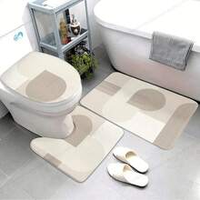Bộ 3 thảm trải sàn phong cách Bắc Âu - Thảm chống trượt có thể giặt được cho nhà bếp, phòng tắm, phòng ngủ - Bao gồm thảm có đường viền và bọc bồn cầu, thiết kế có họa tiết, vật dụng trang trí nhà cửa thiết yếu, thảm phòng ngủ | Thiết kế hiện đại | Thảm polyester, thảm phòng tắm, thảm nhà bếp - Nhiều màu - Xem 9