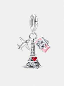 1 PC Silver Plated Touring Plane Camera Tower Perfume Pendant Charm Pendant Ball Suitable For Bracelets DIY Women's Jewelry