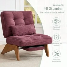 Modern Adjustable Backless Lounge Chair Made Of Fabric With Footrest, Lumbar Cushion And Wooden Legs For Living Room/Bedroom/Study - WINE RED + Corduroy - View 10