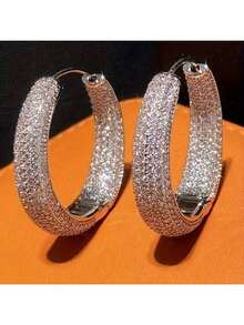 Fashionable Circular Earrings, Luxurious Large Circular Earrings, High-End Jewelry Accessories Gifts Weddings And Banquets, Holiday Gifts - [銀] - 查看 2