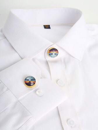 2 manschettknappar, damskjortknappskydd, modeaccessoarer, knappklämma, tre sekunders användning. Herrkostym/frackdekoration, knappklämma utan söm, livets träd-knappklämma, handgjord födelsedagspresent