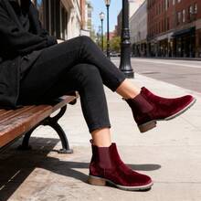 Men's Fashion Chelsea Boots British Style Short Boots Embroidered Breathable Lightweight Short Heel Casual Short Tube Wedding Party Business - Burgundy - View 3