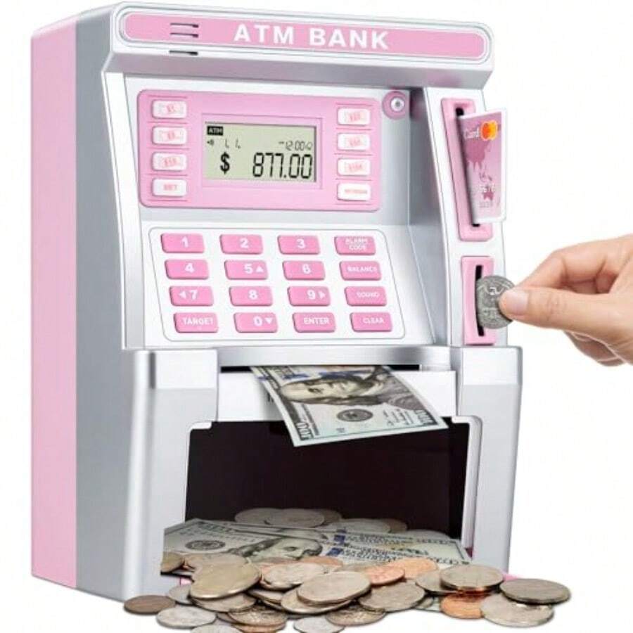 TFKI Pink Piggy Bank For ATM Machine Bank For Real Money With Debit Card Bill Feeder Coin Recognition Balance Calculator Electronic Savings  Box Gifts For Teen Boy Girl - như hình ảnh - Xem 1
